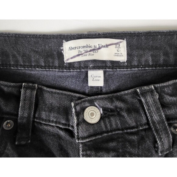 Abercrombie & Fitch Womens Sz 29 The '90s Baggy Low Rise Black Jeans Distressed - Picture 3 of 9